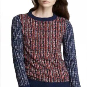 Tory Burch Multicolor, Wool Blend Sweater - Blue, Red & White - Long Sleeves